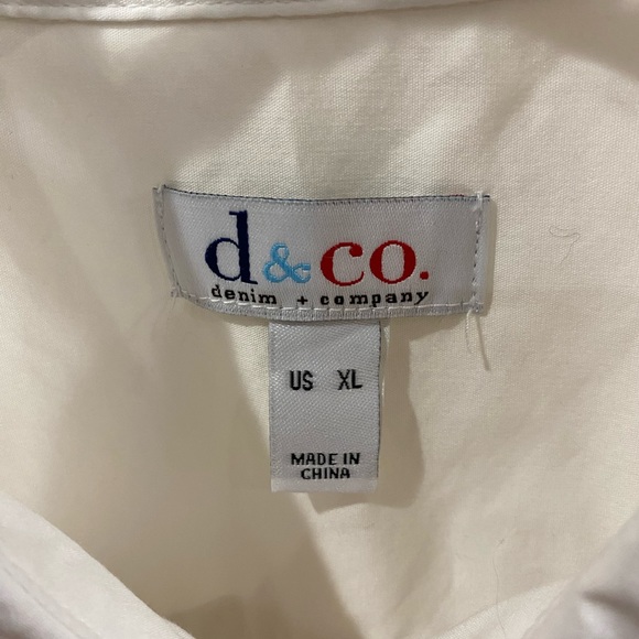 D&Co Denim Company Women’s White Stretch Long Sleeve Button Up Shirt Size XLarge - Picture 4 of 5
